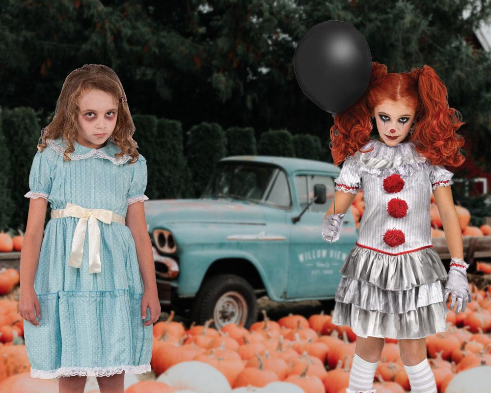 vestito di carnevale o halloween bambina clown gotico o strega horror