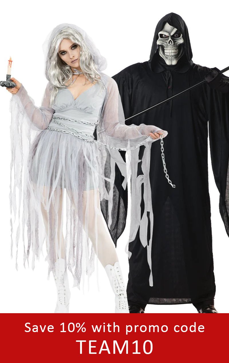 Haunting Spirit & Grim Reaper Couples Costume - Joke.co.uk