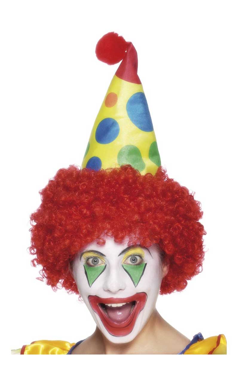 Cappello da clown giallo con accessorio per parrucca rossa