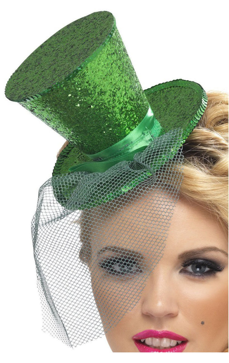 Mini Cappello a Cilindro Verde Glitter