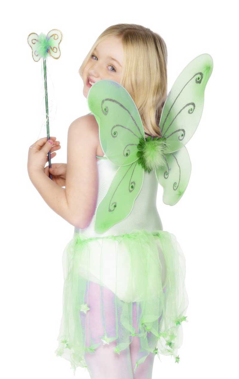 Ali di farfalla e bacchetta verdi del bambino