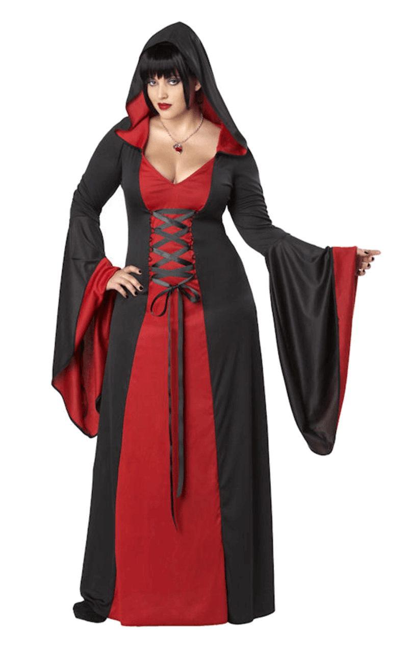 Costume da vestaglia rossa con cappuccio da donna taglie forti